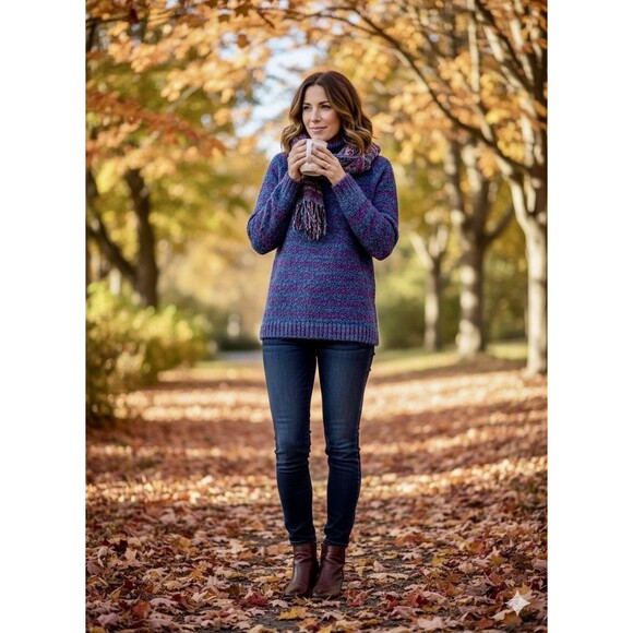 NorthStyle Women's Chunky Bouclé Knit Sweater Jewel Tone Cozy Winter Top Sz Med - Picture 2 of 8